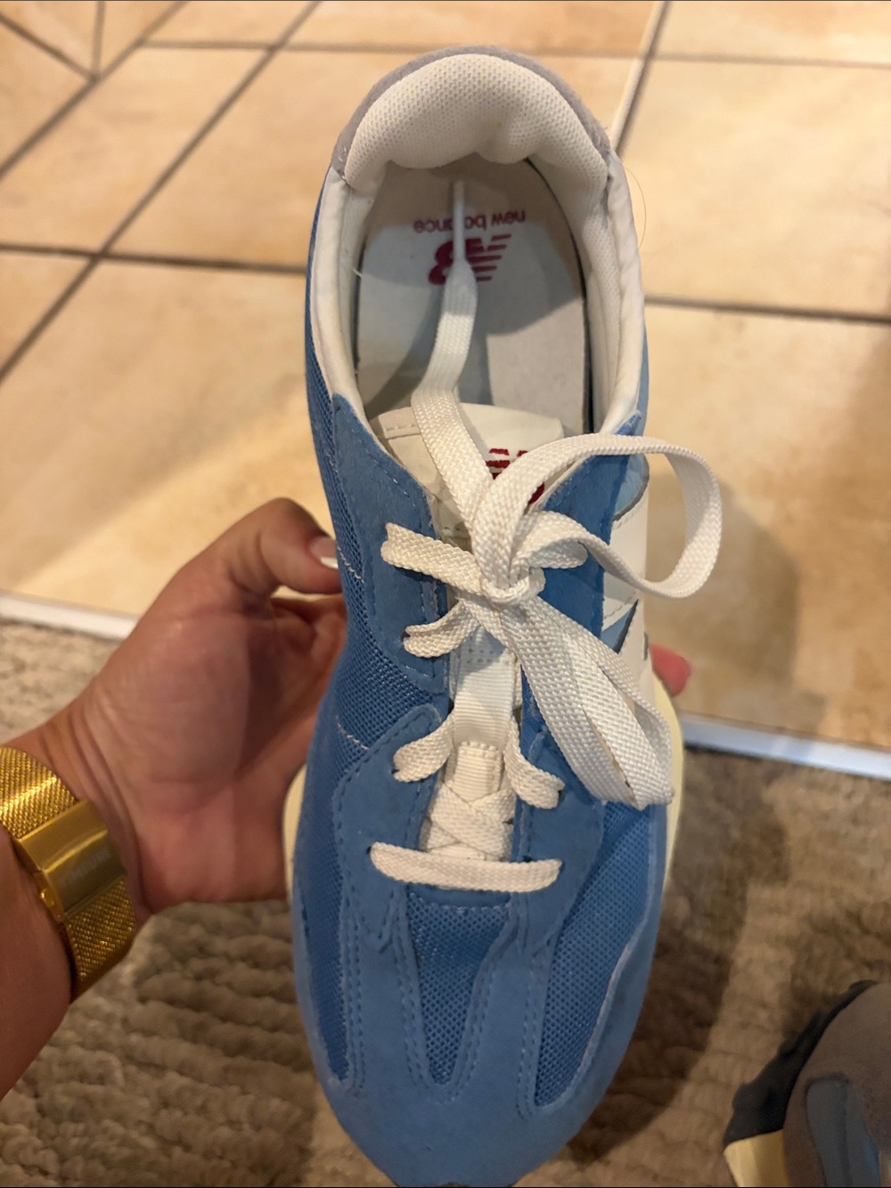 New Balance 327 Blue Casual Retro Runner Sneakers - White Accent - Picture 12 of 13